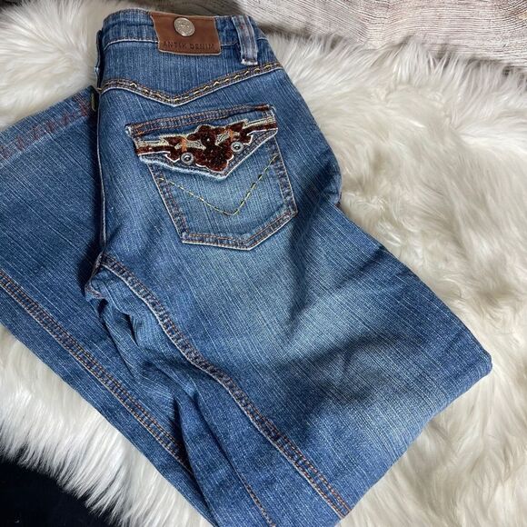 Antik Denim Boho Flare Leg Topstitched Mid-Rise Jeans Sz 28 - Picture 3 of 10